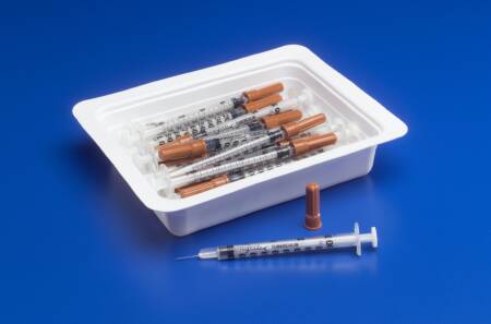 Syringe 1cc w/Needle Allergy Tray Monoject™ 1 mL 28 Gauge 1/2 Inch Attached Needle Without Safety (25/TR 40TR/CS) by Cardinal  ID 8881501236